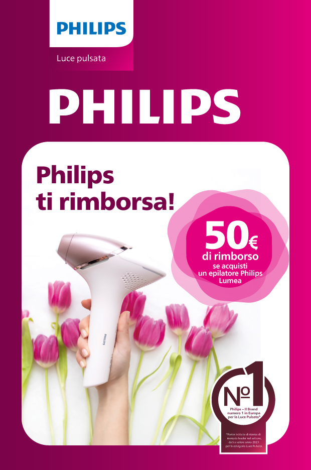 Immagine smartphone: Philips, brand numero uno in europa per luce pulsata, ti rimborsa 50€ se acquisti un epilatore Philips Lumea.